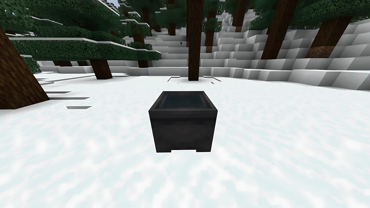 Minecraft character standing before a cauldron filled with blue dye to customize leather armor in a voxel environment.