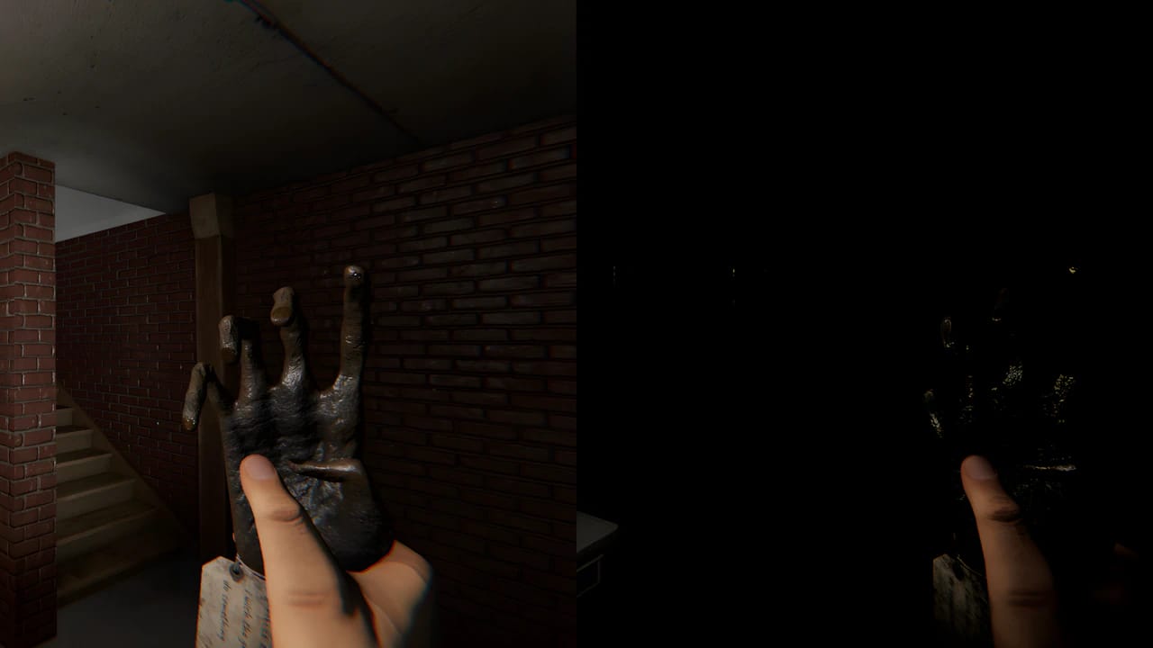 Phasmophobia gameplay showing a player holding the Monkey Paw cursed possession in a dark hallway, 4K resolution.