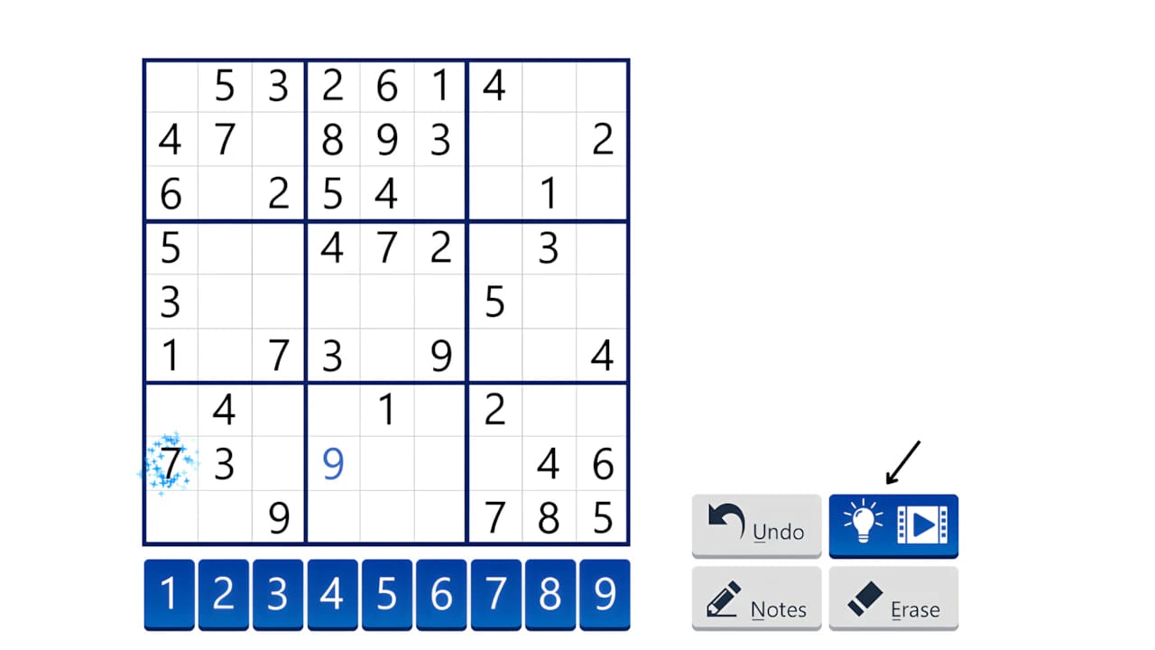 Solitaire Sudoku mobile game interface showing the hint feature and numerical grid on a high-performance gaming display.
