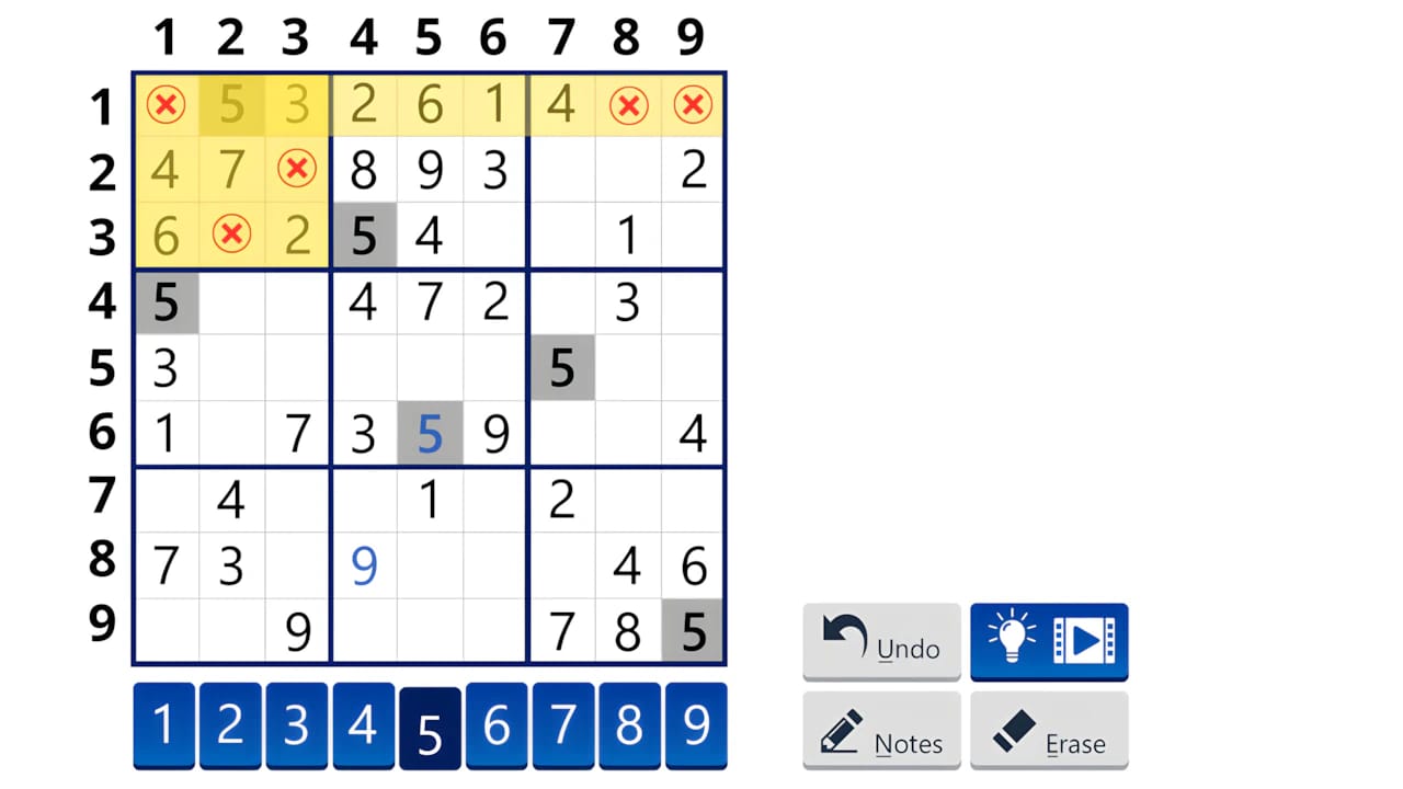 Technical diagram of Sudoku quadrant row elimination strategy for high-performance puzzle gaming and logic optimization.