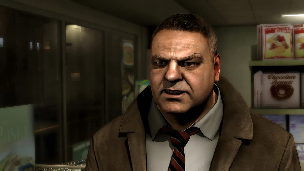 Scott Shelby character model in Heavy Rain featuring realistic facial textures, cinematic lighting, and rain shaders.