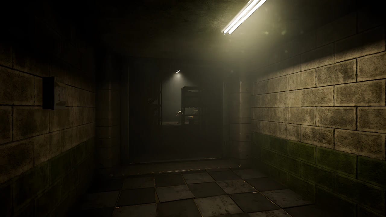 Slender: The Arrival gameplay in a dark basement with dynamic flashlight lighting and survival horror atmosphere.