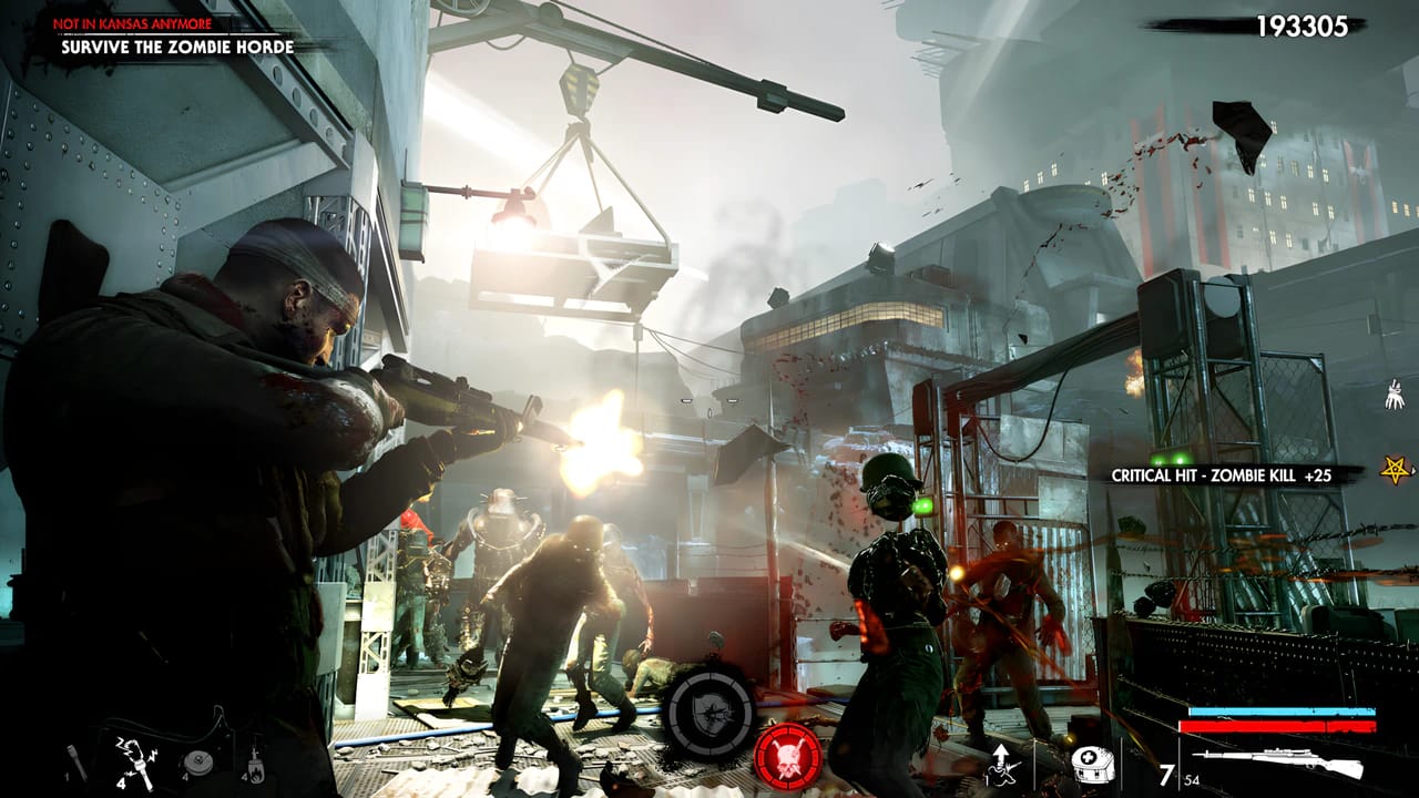 Zombie Army 4 survivors battle a zombie horde in this tactical shooter gameplay action shot.