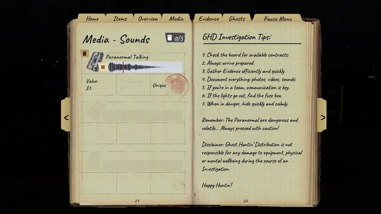 ghost investigation journal media sounds tab