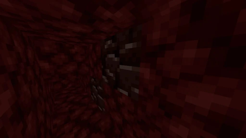 Minecraft Netherite mining guide: player locating Ancient Debris blocks in the Nether biome for high-tier gear crafting.