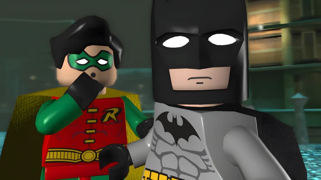 LEGO Batman and Robin minifigures from LEGO Batman: The Videogame action-adventure gameplay review.