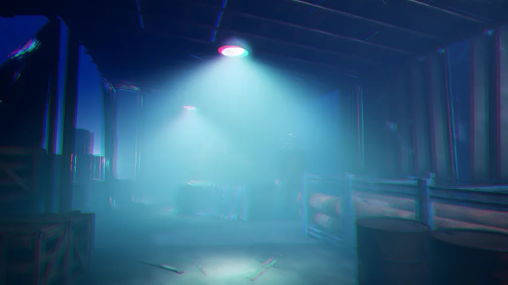 Slender: The Arrival gameplay showing Slender Man in a warehouse with high-fidelity horror game lighting and 4K textures.
