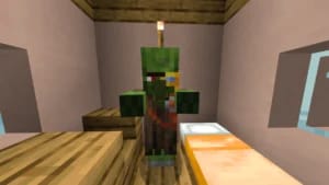 How to Cure a Zombie Villager in Minecraft 6 Minecraft zombie villager with monocle accessory in a low-light cave environment, showcasing survival game mechanics.