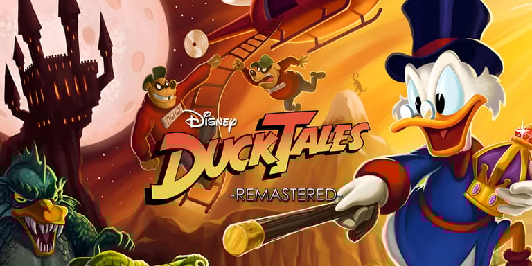 Title art for DuckTales: Remastered featuring Scrooge McDuck and the Beagle Boys.